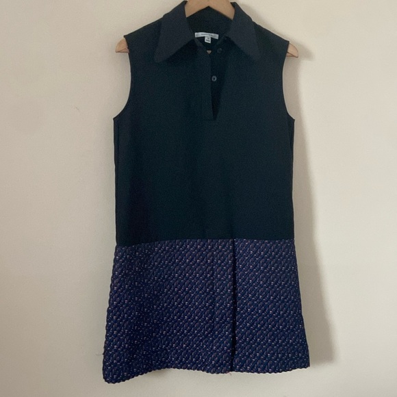 Carven-Sleeveless Two Tone A-Line Mini Dress Collared Top Textured Pattern Skirt - Picture 2 of 9